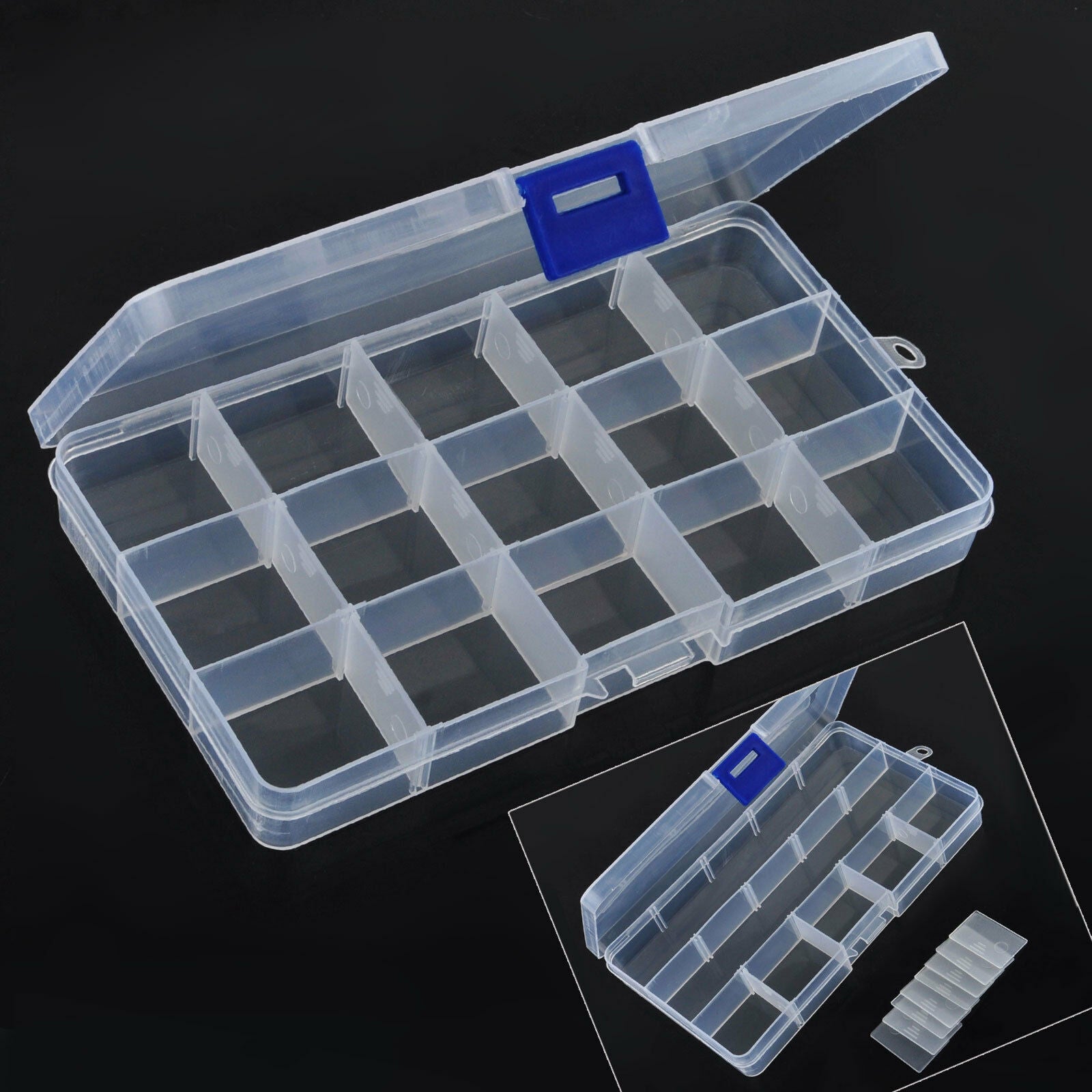 Plastic Craft Storage Box Clear Organizer 15 Compartment Craft Jewelry Bead Case