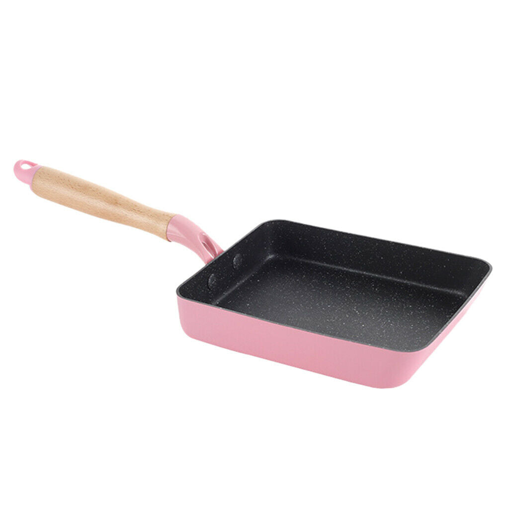 Non-Stick Pan Omelet Breakfast Cookware with Wooden Handle 7"x5" Pink