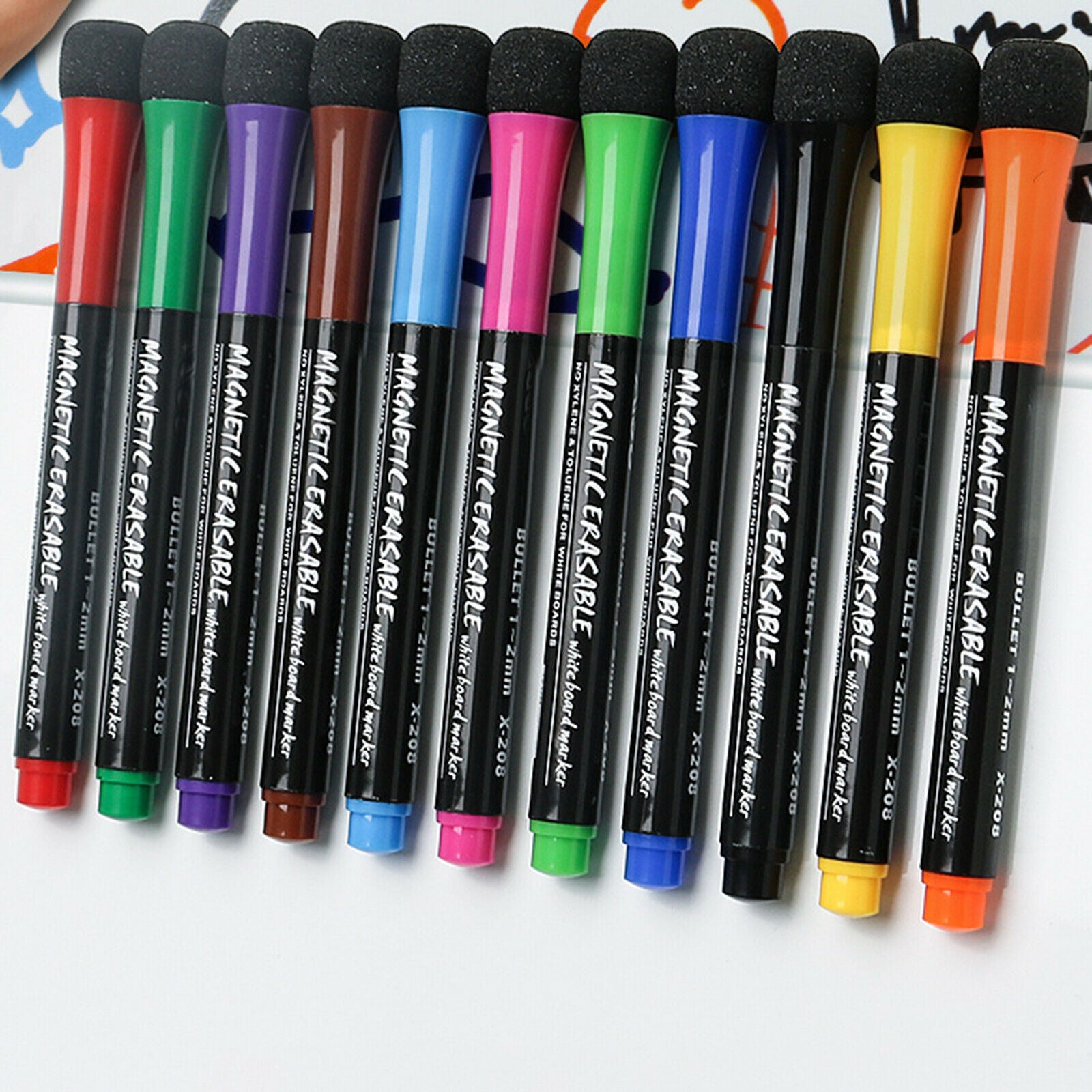 12 Pack Dry Erase Mirror Markers Erasable Whiteboard Maker Pens Low Odor