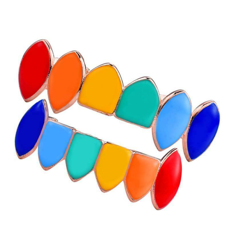 Hip Hop Grills Set Top and Bottom Mouth Tooth   Hip Hop Teeth Grills - Rainbow