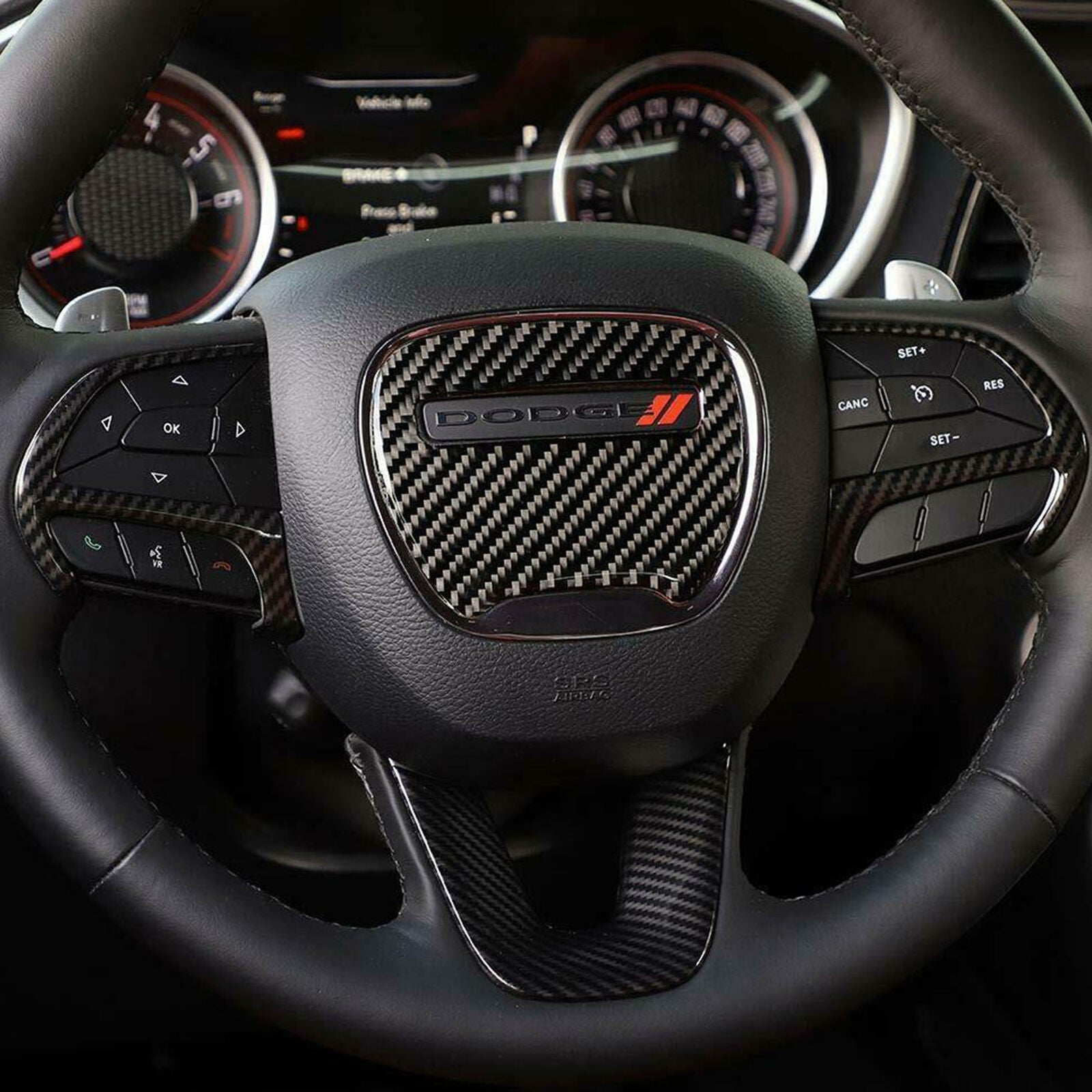 Carbon Fiber Steering Wheel Cover Trim for Dodge Challenger Charger 2015-2020