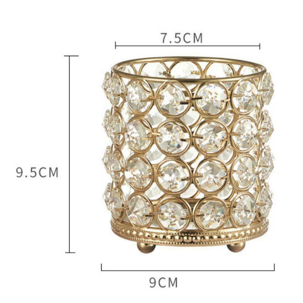 Crystal Candle Holder Wedding Party Dinner Pen Pot for Makeup Brush Golden