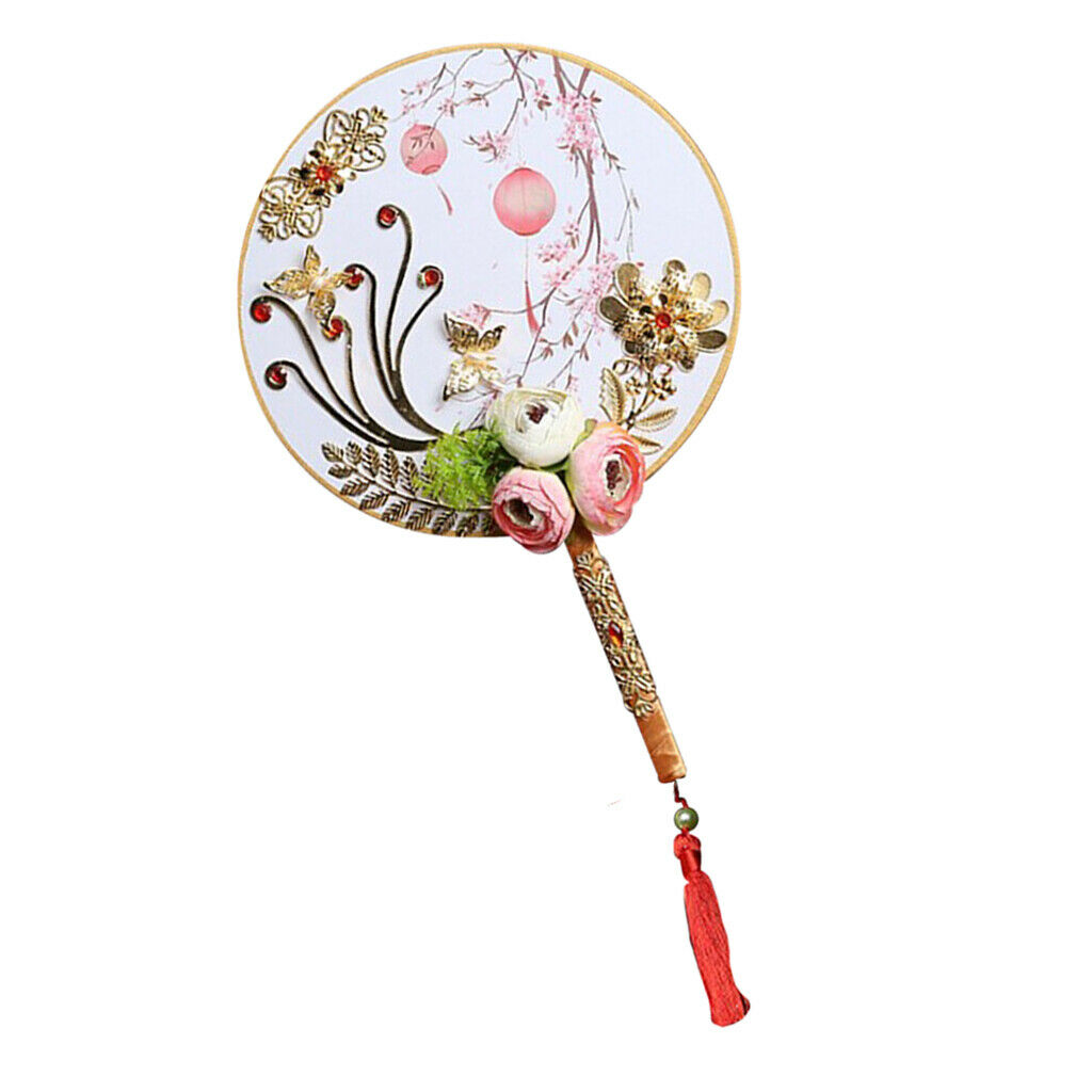 1 Set DIY Handmade Round Fan Chinese Style Wedding Bride Round Hand Fans A