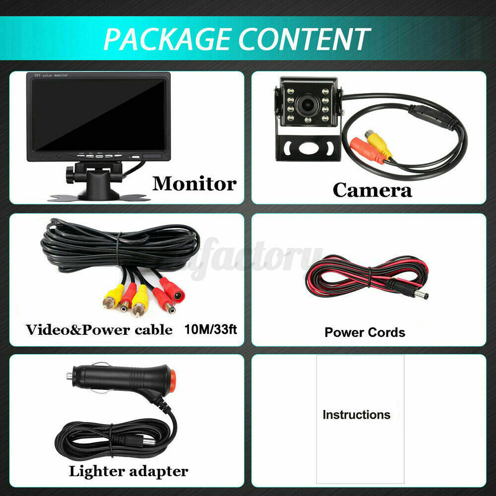 Car Reversing Camera +7" inch LCD Monitor Truck Bus Van Rear View Kit 12V/24