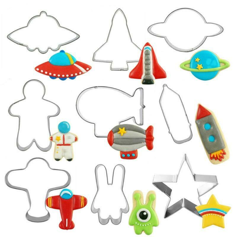 9pcs Space Series Cookie Cutter Stainless Steel Universe Theme Plane DIY Pastry