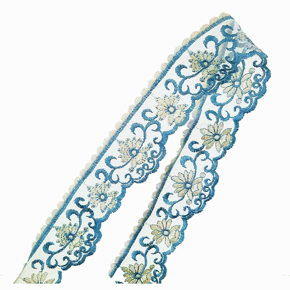 5 Yards Embroidery Blue Floral Lace Trim Ribbon Dress Sewing DIY Craft 5cm Wide