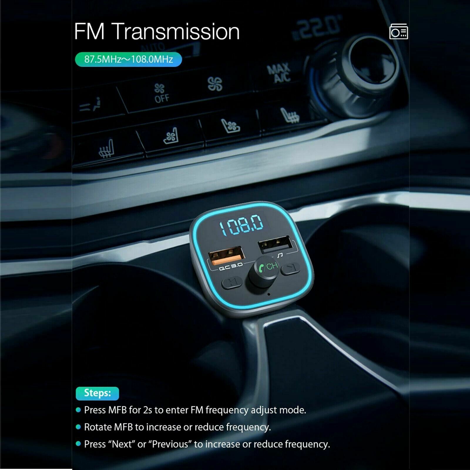 Blitzwolf BW-BC1 Bluetooth Car Kit Hands Free FM Transmitter QC 3.0 USB Charger