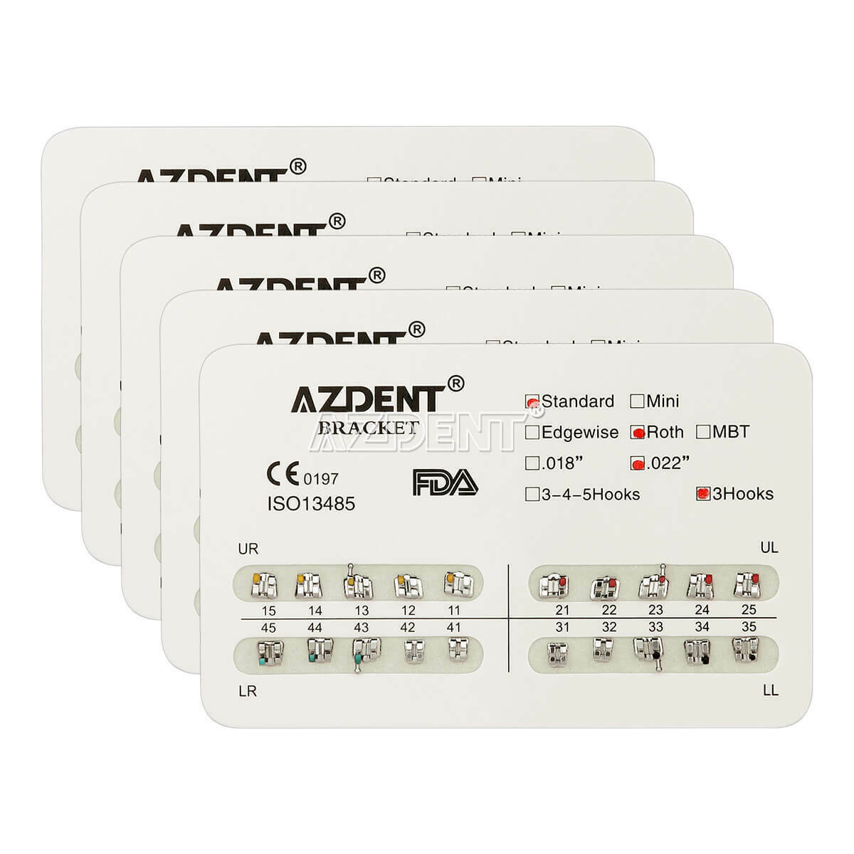 50X Dental Orthodontic Bracket Braces Standard Roth Slot.022 Hooks 3 AZDENT