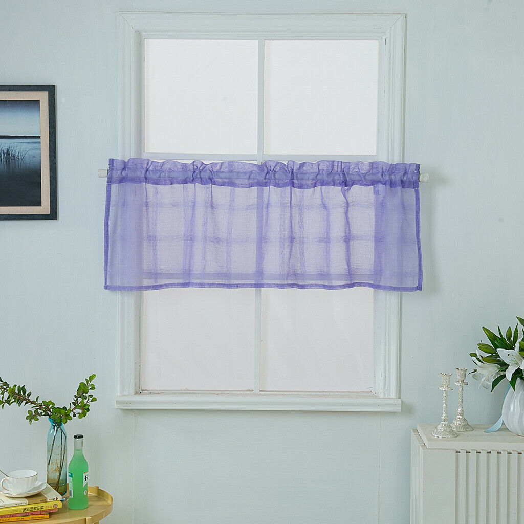 Yarn Rod Pocket Sheer Curtain Valance for Kitchen Bathroom Purple-137x90cm