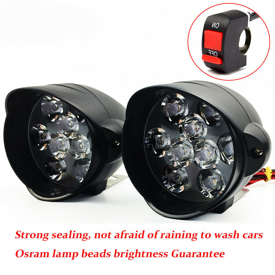 2Pcs 6000K White LED Motorcycle Headlight Lamp 30W 3000LM Fog Lights Spot Light