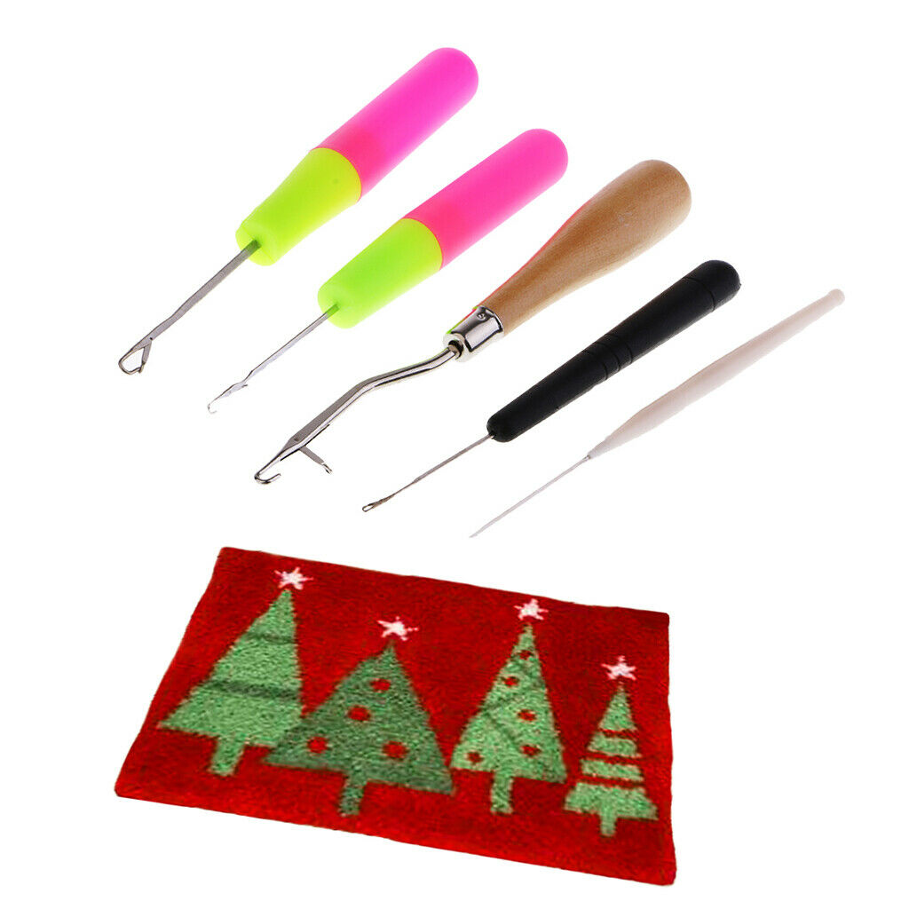 1 Set Xmas Tree Latch Hook Kit w/ 5pcs Latch Hook Mat Handicraft 20x14in