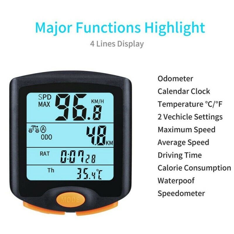 Cycling Bike Bicycle LCD Cycle Computer Odometer Wired Speedometer Waterproof