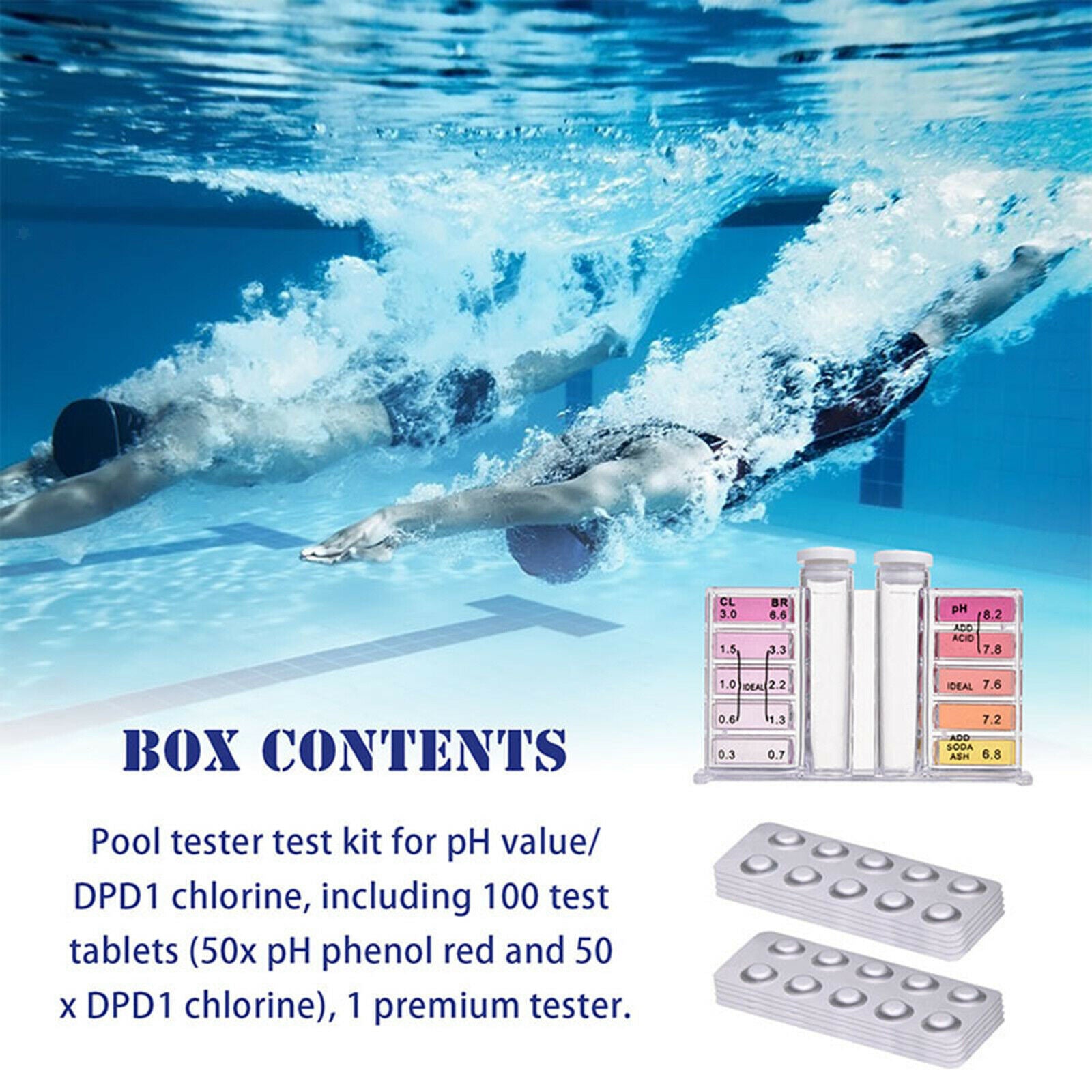 2 In 1 Swimming Pool Tester Kit for Chlorine/PH Bromine Compact Durable