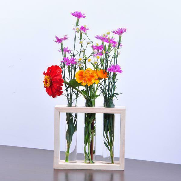 Hanging Flower Vase Bottle in Wood Stand Terrarium Home Party Decor