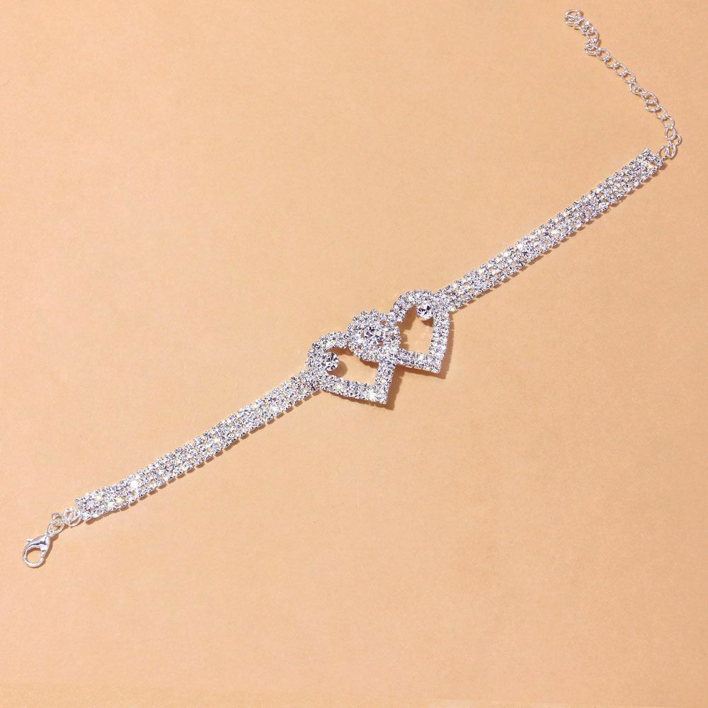 Barefoot Chain Hollow Out Love Chain Jewelry Double Heart Rhinestone Anklet