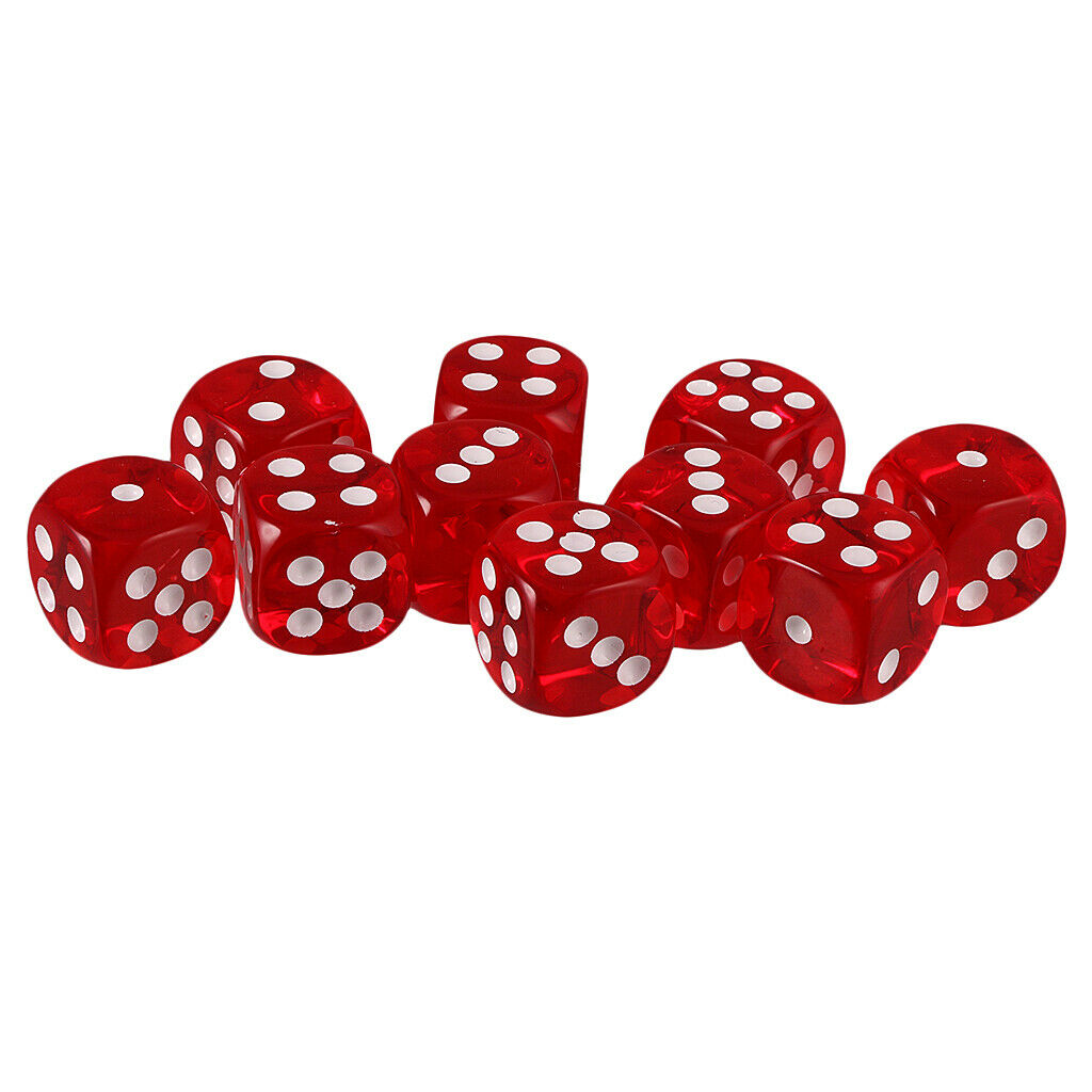 10 Packs Acrylic Six Side Spot Dices 16mm Square Dice for TRPG DND Game