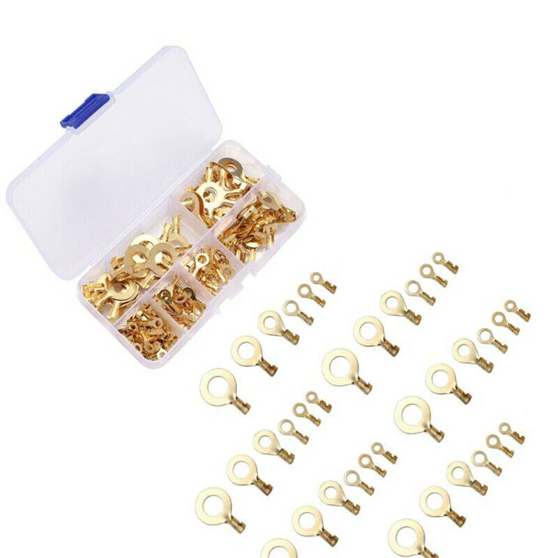 150Pcs Insulated Brass Ring Crimp Terminals Wire Connectors Electrical Kit w/Box