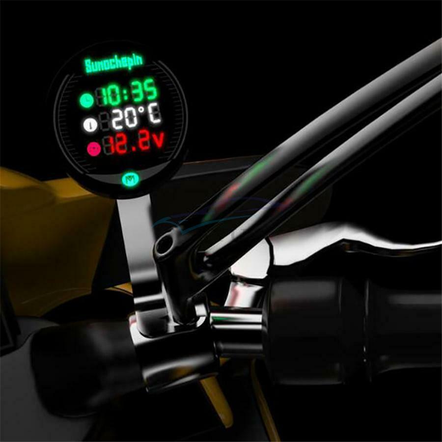 12.5 x 10.8 x 5CM 5 in 1 Motorcycle LED Voltmeter Thermometer Black Waterproof