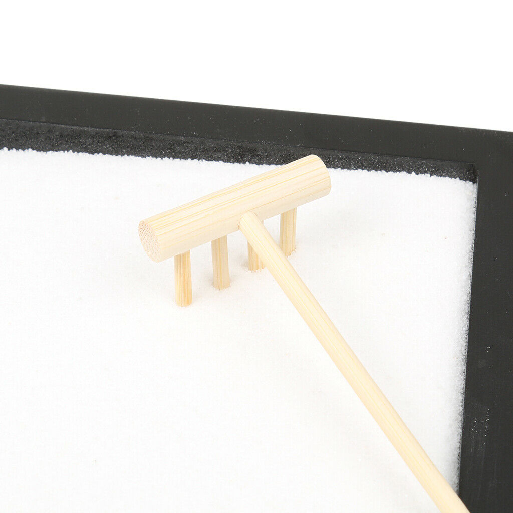 Zen Garden Sand Tray Stone Wooden Rake Sands Home Room Fengshui Ornament #2