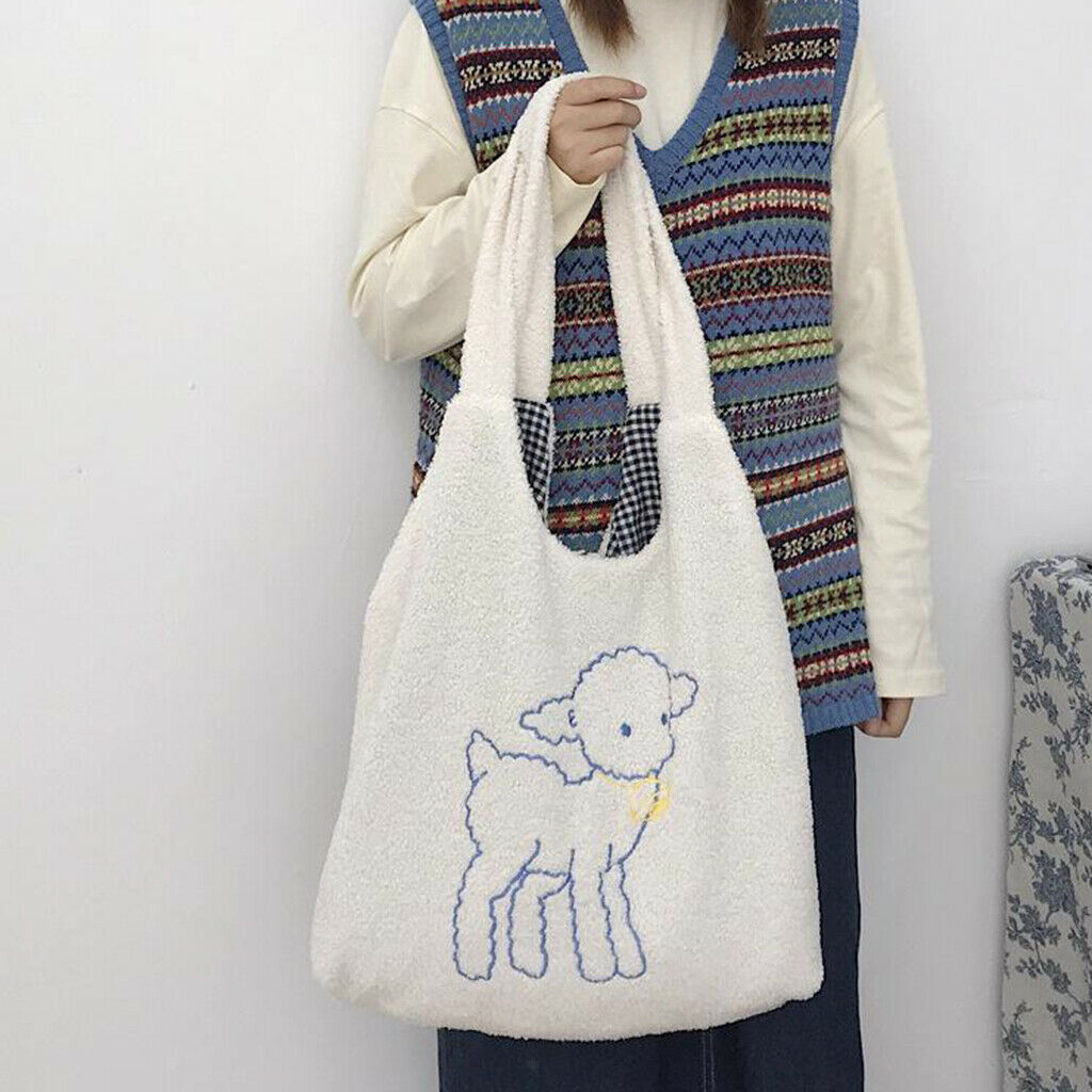 Fluffy Shoulder Bag Women ^Pattern}} Winter Causal Warm Tote Crossbody White