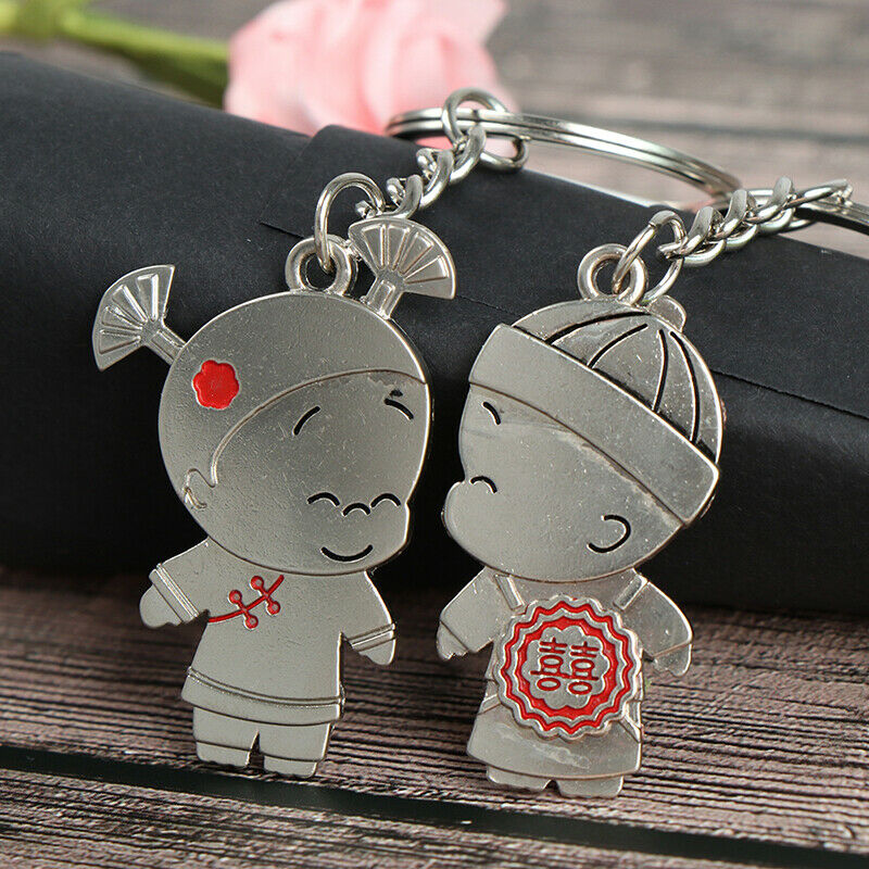1Pair Boy and Girl Bride Groom Keychain Couple Lover Keyring Gift_DD