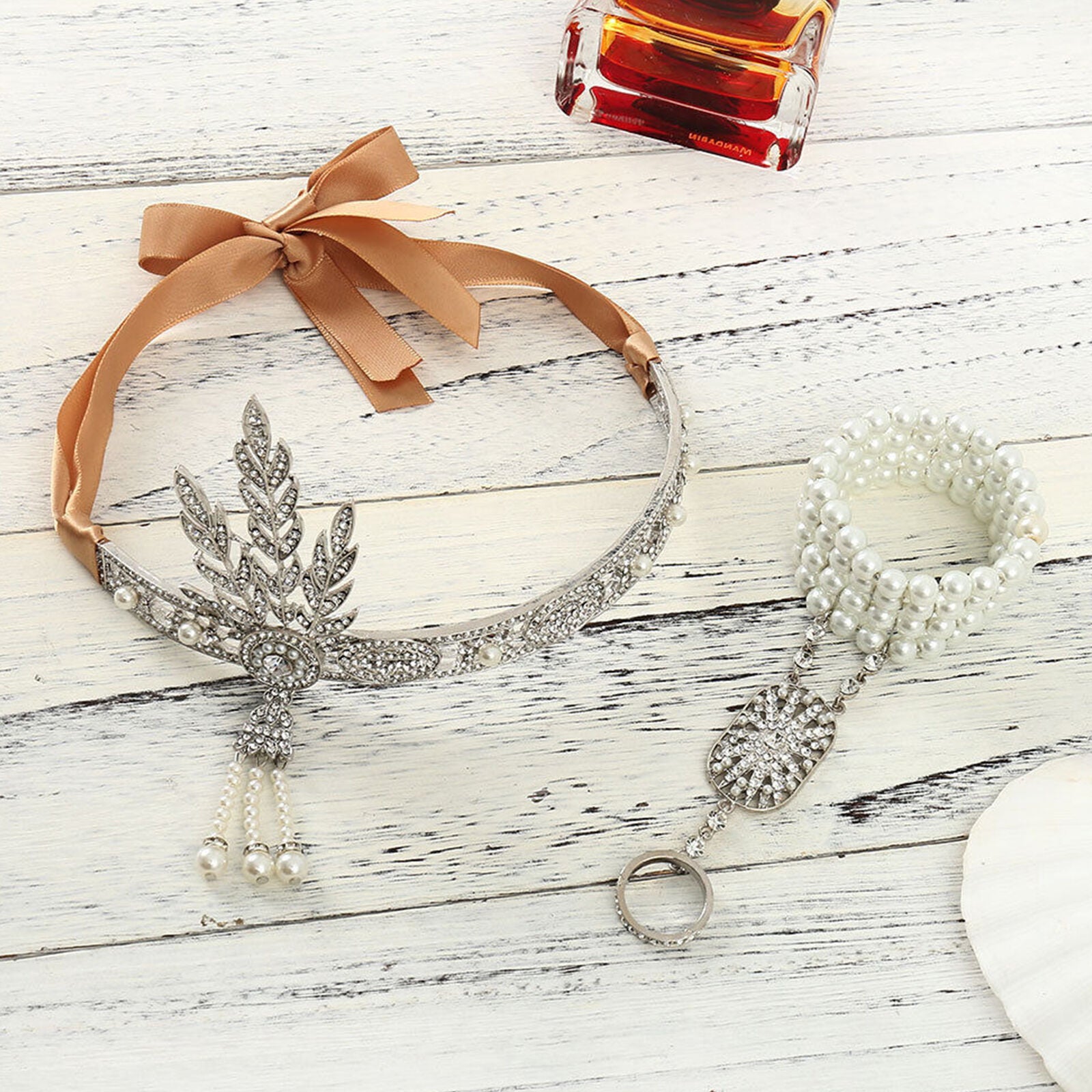 1920s Headband Bracelet Ring Set Gatsby 20s Flapper Headpiece Gangster Costume