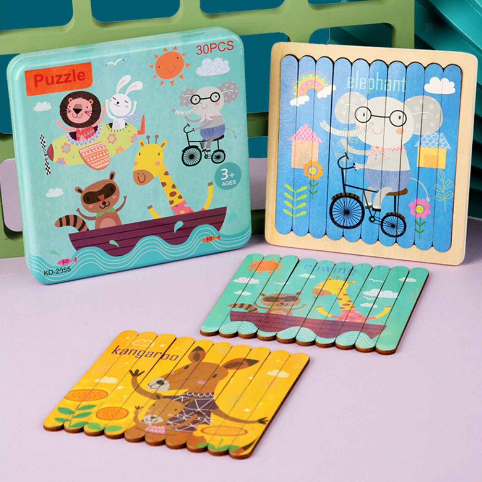 Animals Wooden Jigsaw Puzzles Stacking Toys Peg Puzzle for Toddlers Kids