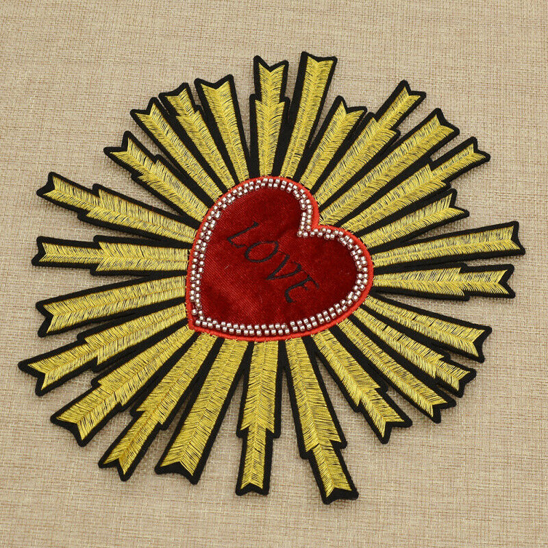Large Sunflower Patch Heart Embroider  DIY Sew On Fashion Applique Clothes Deco