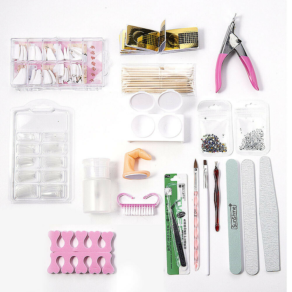 Acrylic Nail Kit Acrylic Powder Glitter Nail Art Manicure Tool Tips Brush Set...