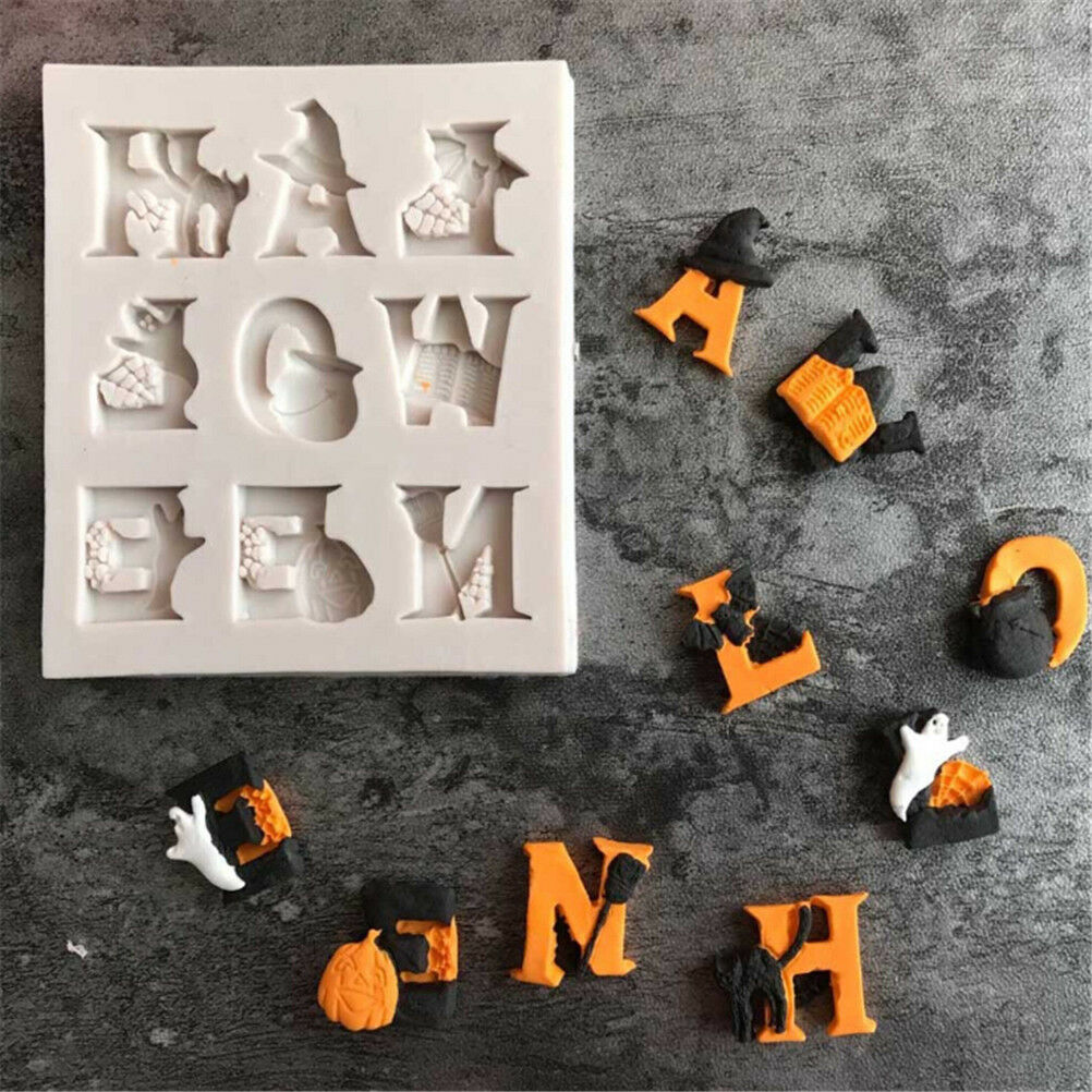 Halloween alphabets Silicone Fondant Mold Cake Decor Tools Chocolate Moul.l8