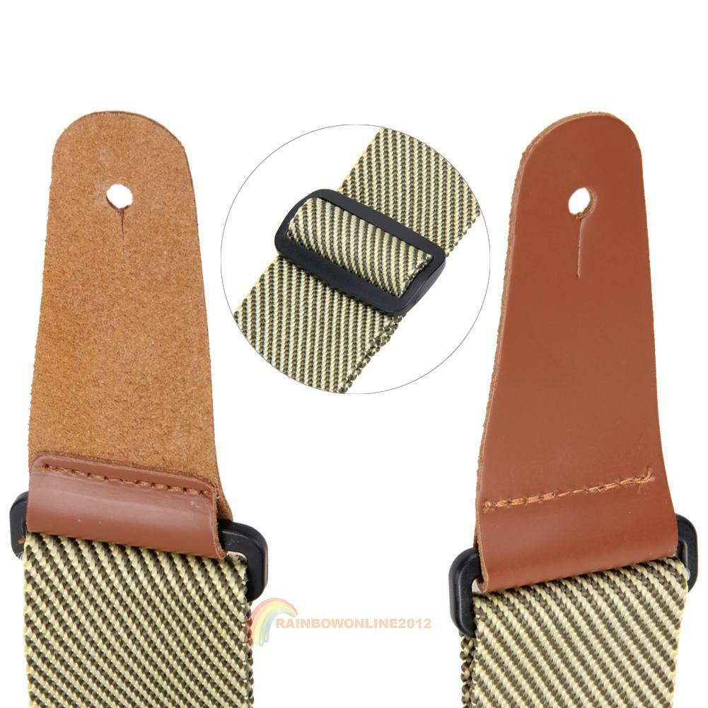 Adjustable Polyester Strap Leather End Acoustic Tweed Electric Bass Guitar Belt