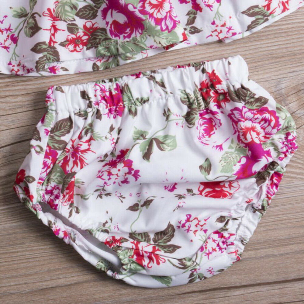 Baby Girl Floral Dress Infant Romper Overall  Backless Tops+ Shorts Set Summer