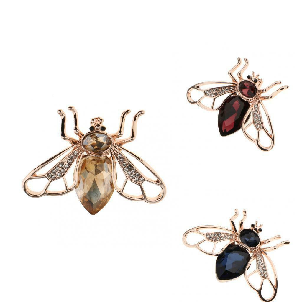 2pcs Crystal Rhinestone Insect Bee Brooches Pins For