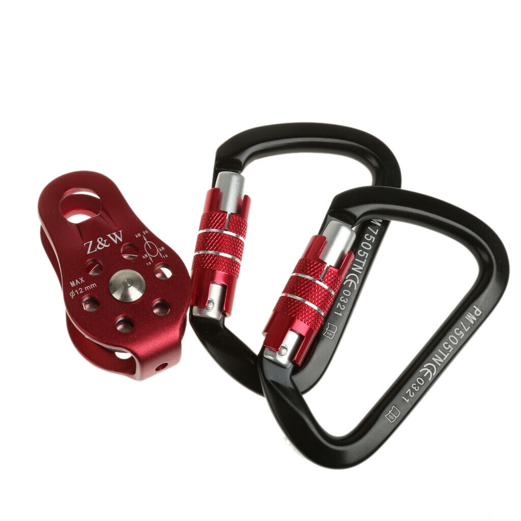 Fixed Rope Pulley for Climbing + 2 Self-locking Carabiners Outdoor Sport