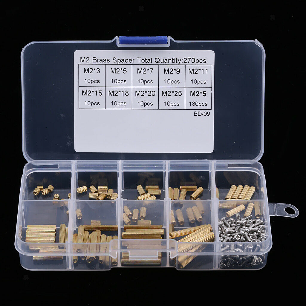 270Pcs M2 3-25mm Male to Female Brass PCB Standoff Screw Nut Assortment Set