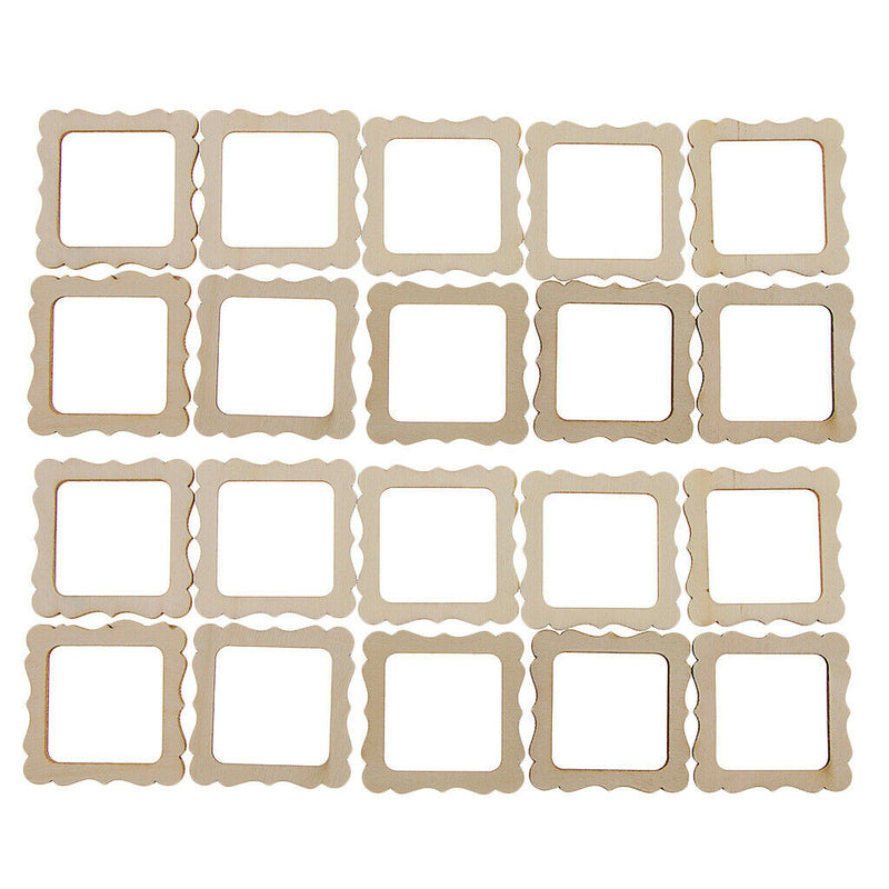 20x WOODEN PHOTO FRAME SQUARE  CUT WOOD PIECES CRAFT DIY SCRAPBOOK CARD