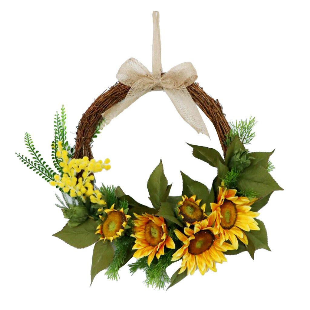 Front Door Wreath Garland Artificial Flowers for Home Decor Sunflower+Acacia