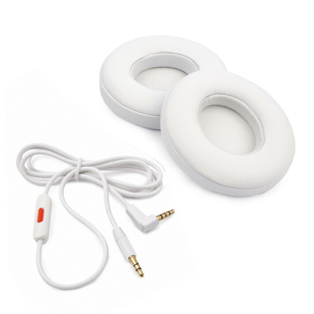 White Cable Ear Cushion Kit for Beats Solo2 Headphones White Microphone Pads