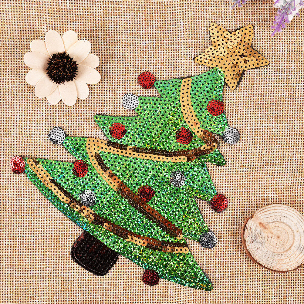 Merry Christmas sequins Xmas tree cartoon happy diy applique iron on patch.l8