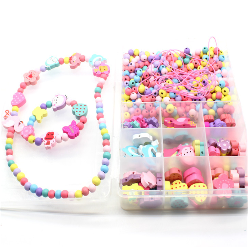 Children Flex Necklace Bracelet Toys Making Wooden Painted Beads Beaded Kit Set