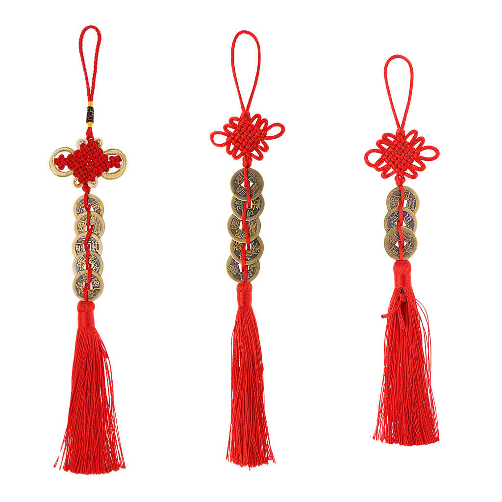6 Pieces 2" Amulet Feng Shui Coin Hanging Knot Home Decoration Accessory