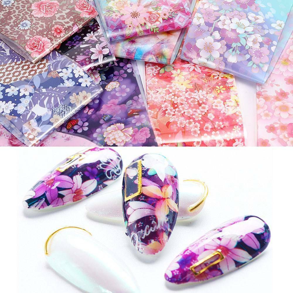 10x Flower Floral Nail Foil Stickers Transfer Film Manicure Professional Decals