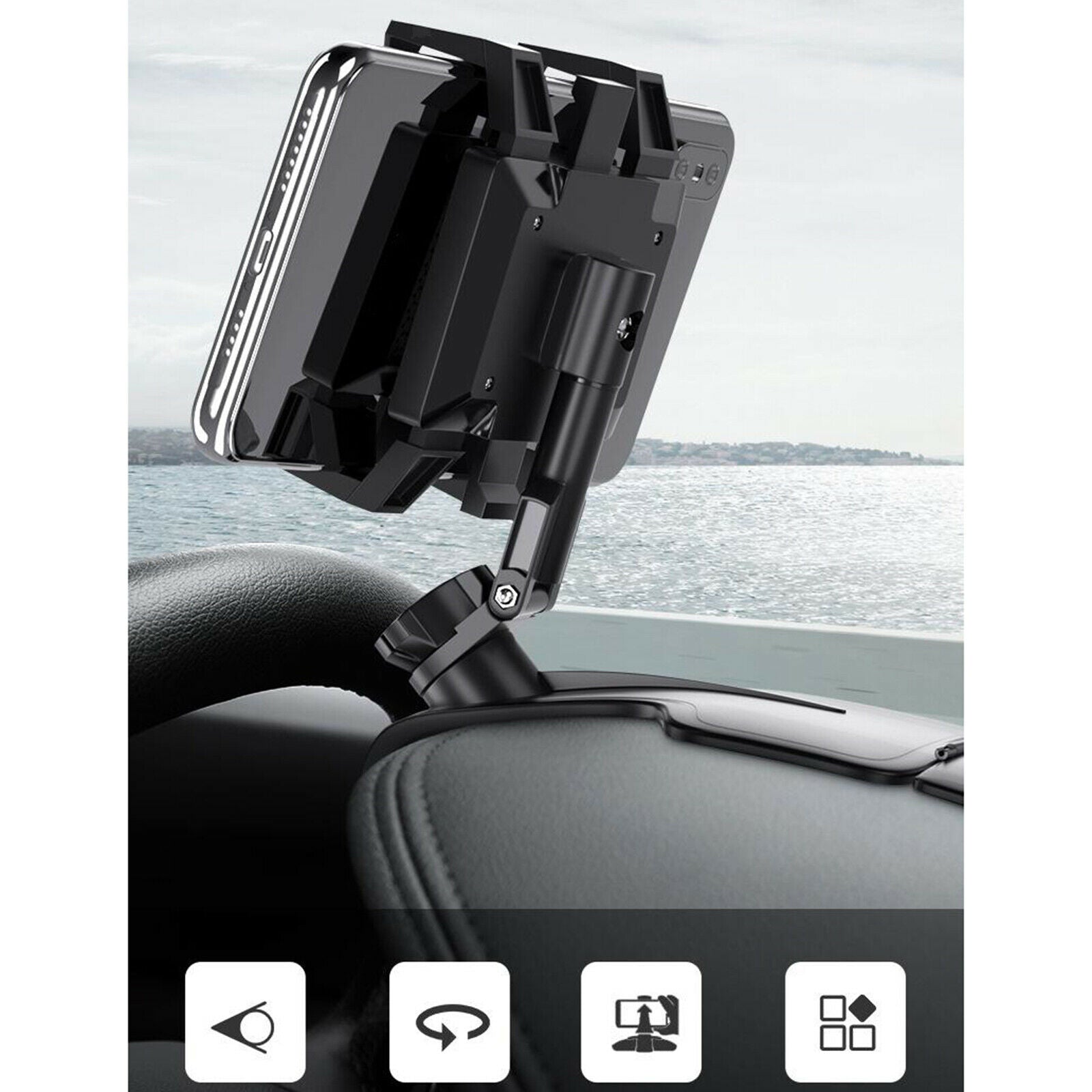Black Multifunctional 360 Rotating Car Mobile Phone Holder Stand Bracket