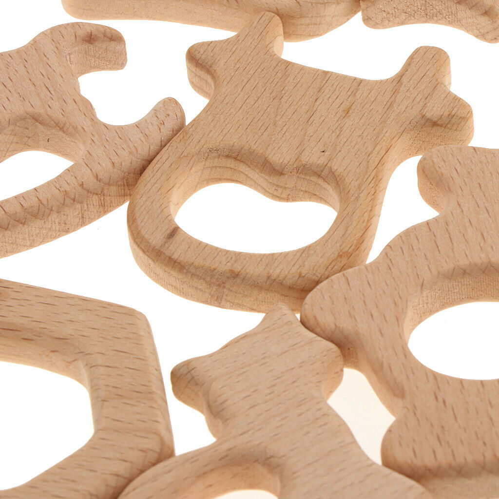 15PCS Inspired Organic Wooden Baby Animal Shape Beech Wood Pendants