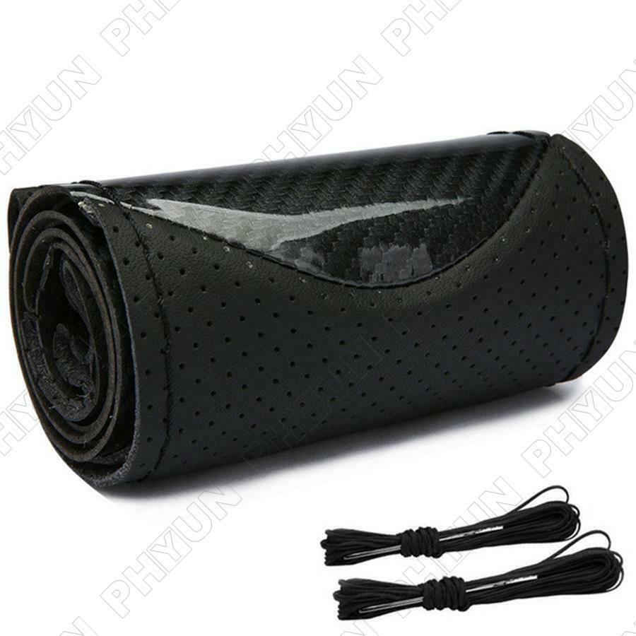 Hand Sewing Car Steering Wheel Cover Trim 38CM Carbon Fiber & Leather Universal