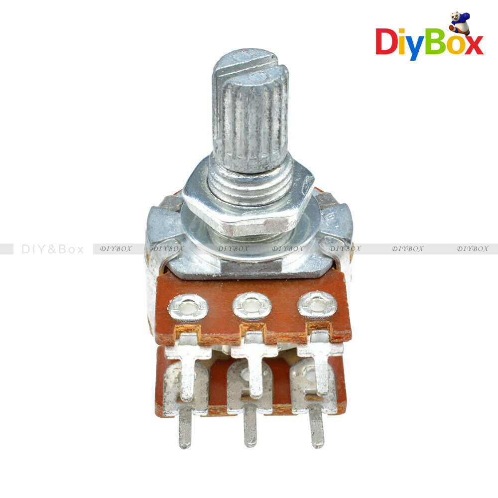 [5PCS] B10K Dual Stereo Potentiometer Pots Linear Rotary Taper Shaft 15mm 6 Pin