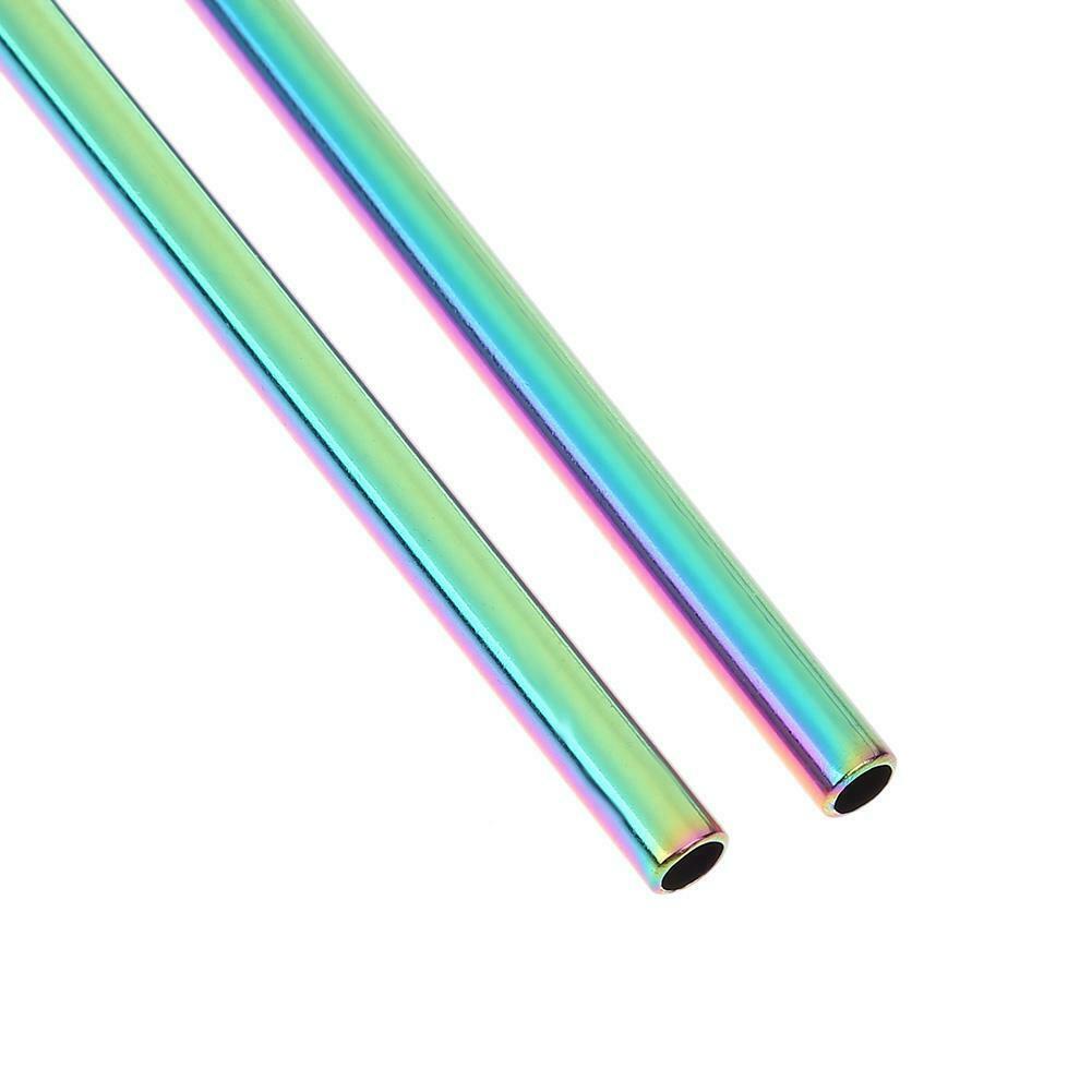 2x Reusable Stainless Steel Metal Drinking Straws +1x Cleaning Brush Home P A#S