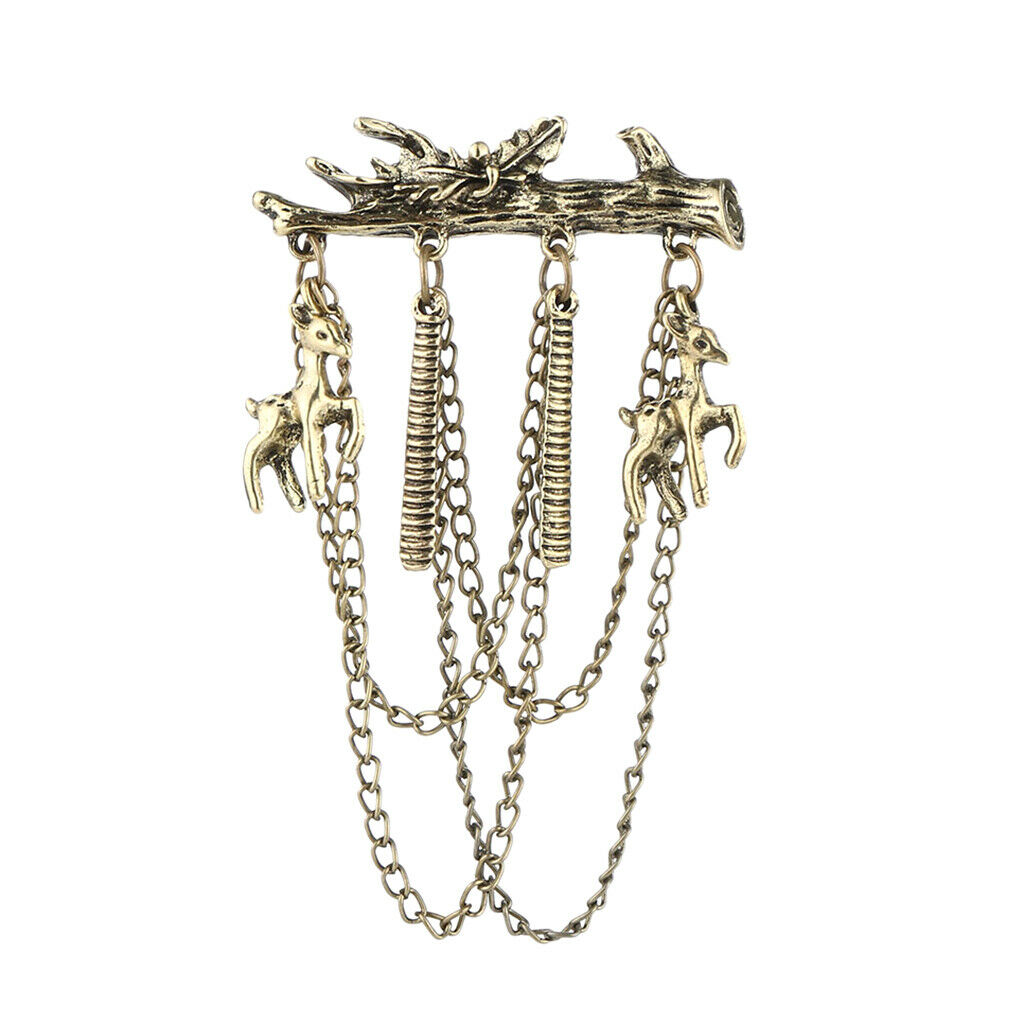 Men's Branches with Deer Hanging Chain Brooch Pin Tassels Brooch Pin Copper