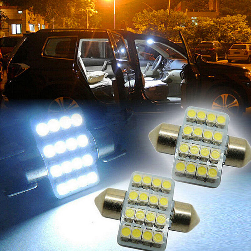 2 Pcs New  New 31mm 3528 16 LED SMD White Festoon Dome Car Bulbs WGJC.l8