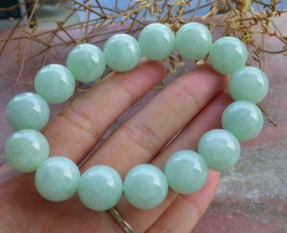 Certified Natural 13mm Green A JADE Jadeite Beads Stretch Bracelet